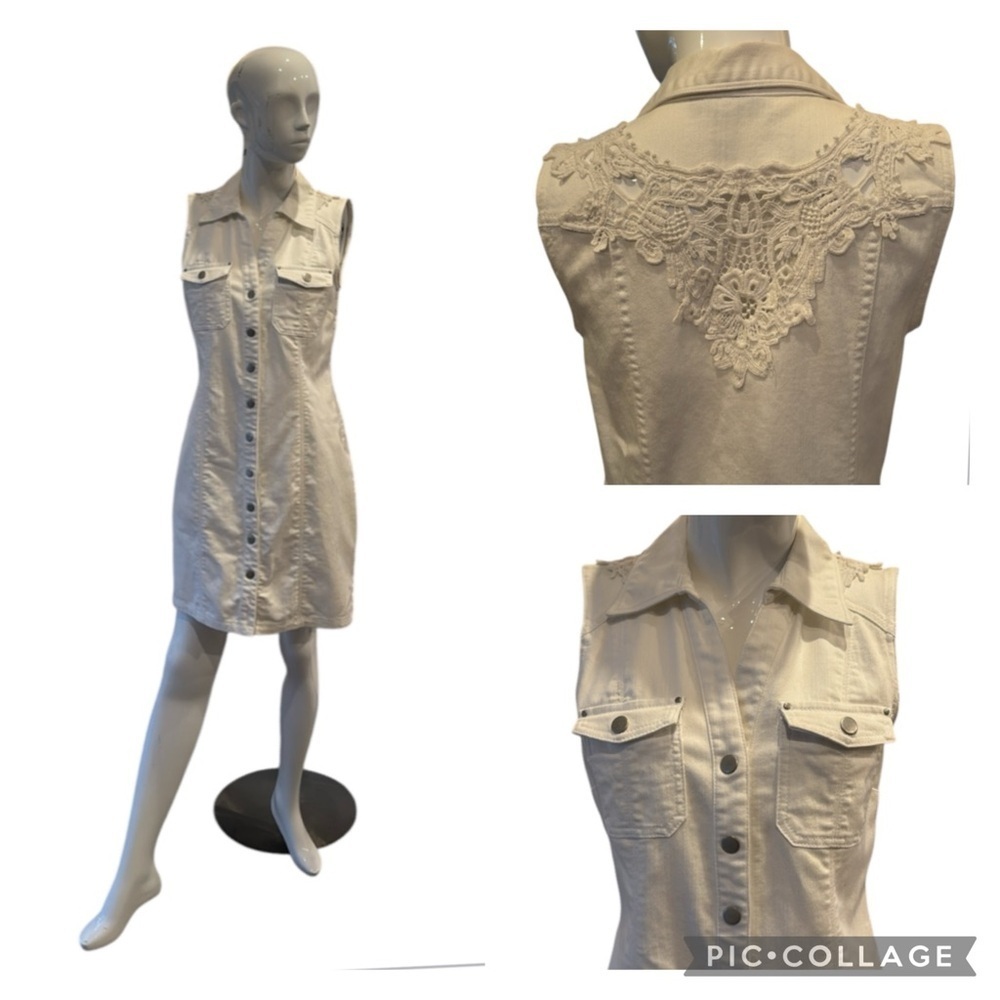 INC White Denim Lacey Back Sleeveless Cotton Blend Shirtdress Size 6